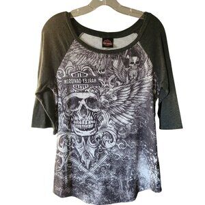 Harley-Davidson 3/4 sleeve tee with skull